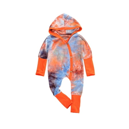 

One Opening Newborn Baby Tie-Dye Romper Infant Long Sleeve Hooded Jumpsuit