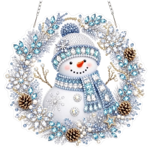 DIY Christmas Pearl Diamond Painting, Christmas Diamond Art Suncatcher Kit with Snowman Pearl Beads Hanging Window Craft Decoration for Adults