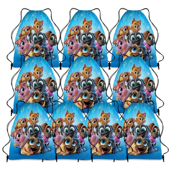 10 Pcs Puppy Dog Pals Drawstring Bags Birthday Puppy Dog Pals Party Decoration Goodie Bag Kid Backpack for Birthday Party Supplies (16 x 13.4 inch)