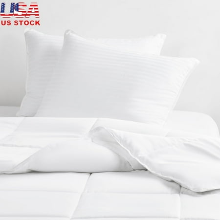 A set of 2 queen-size cooling gel fiber pillows. Features a soft cotton cover, breathable design, and hypoallergenic materials. Provides supportive comfort and is machine washable for easy care. Idea