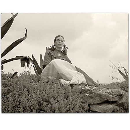 Rare Vintage Photo Lone Star Art Rare Frida Kahlo Photo Seated Outside - 11x14 Unframed Print - Perfect Vintage Southwest Home Decor ()
