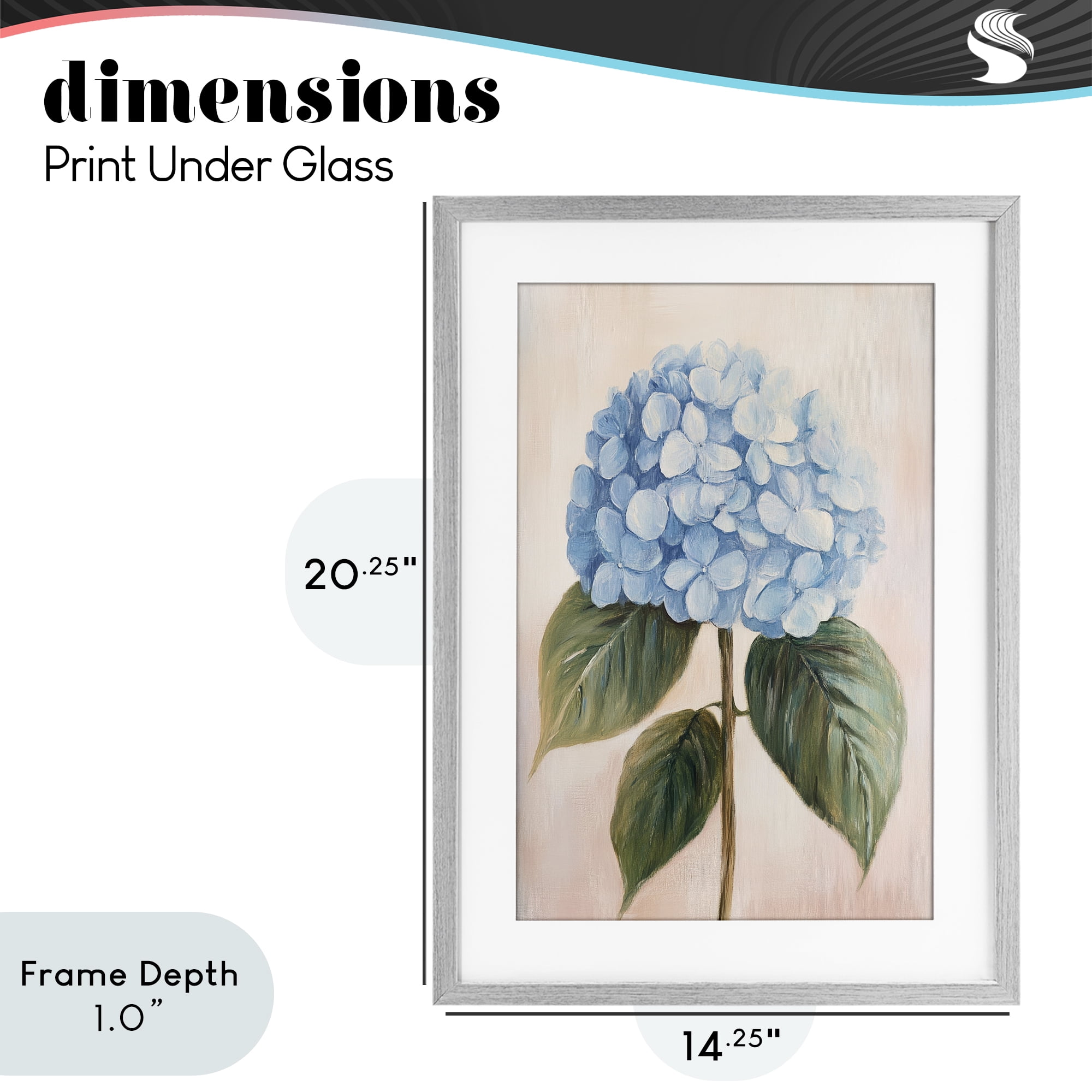 Stupell Industries Baby Blue Hydrangea Gray Framed Print Under Glass, design by Petal Prints Design