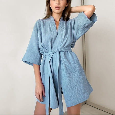 

DroolingDog Womens Robes Lightweight Short-Sleeved Solid Colour Homewear Sleeping Robe