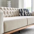 thumbnail image 5 of 84.6"Accent Sofa, Modern Velvet Sofa Couch with 2 Pillows, Extra Long Couch with Square Arm, Comfy 3 Seater Sofas with Metal Legs, for Living Room, Bedroom, Guestroom, Beige, 5 of 7