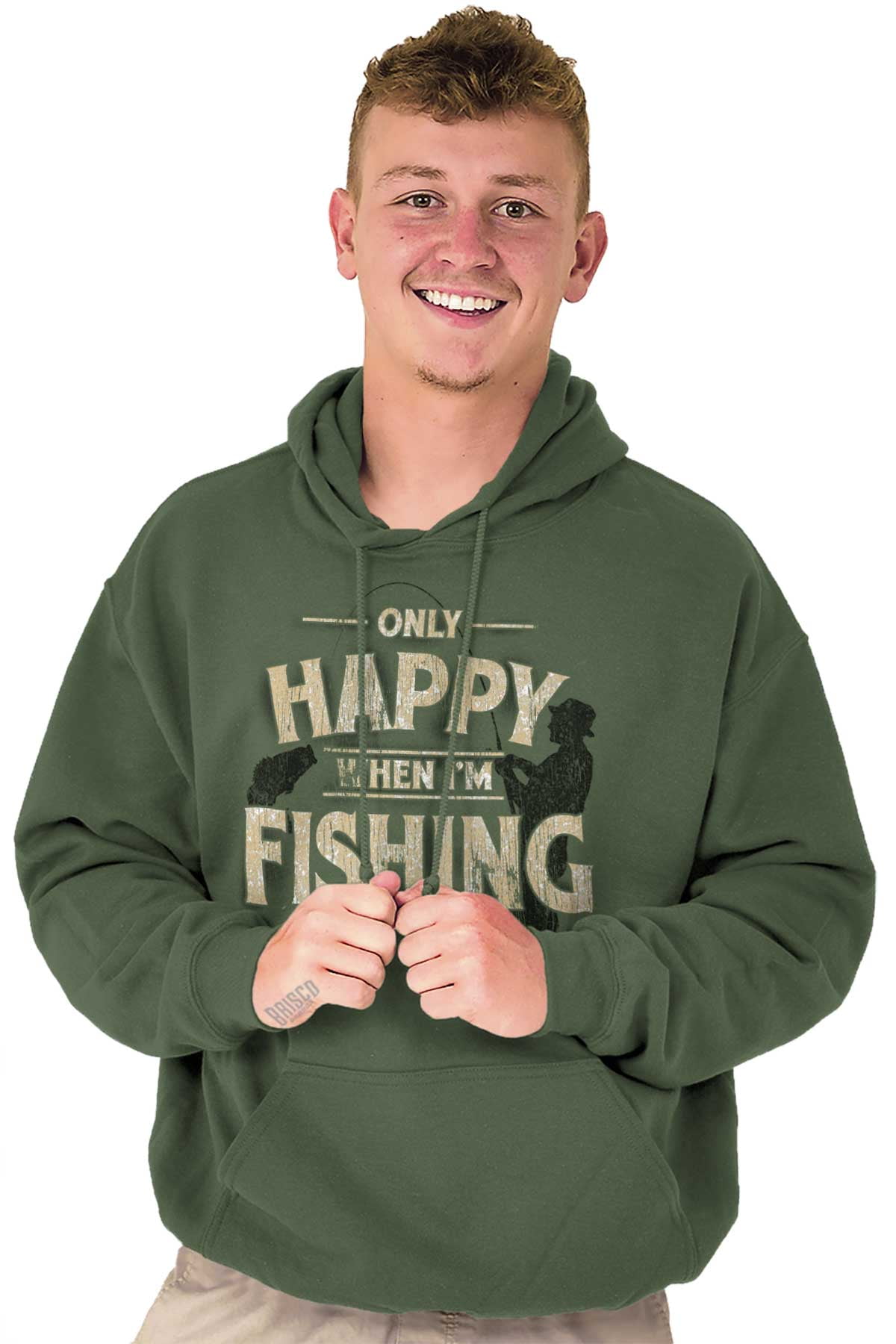 Fishing Funny Happy Angler Fishermens Hoodie Hooded Sweatshirt Men Brisco Brands X