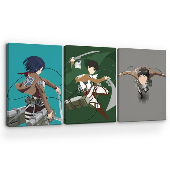 Attack on Titan Canvas Wall Art by DreamController Set of 3 - 16x24 inches Wall Decor | HD Printed & Wooden framed wall art | Modern Wall Decor for Bedroom, Living Room, Office, Kids Room | Made in U
