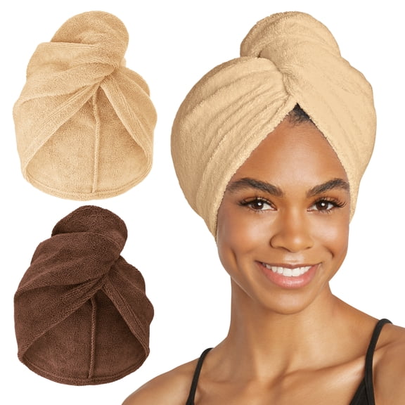 Turbie Twist Microfiber Hair Towel Wrap for Women and Men | 2 Pack | Bathroom Essential Accessories | Quick Dry Hair Turban for Drying Curly, Long & Thick Hair - Sheepskin & Pinecone