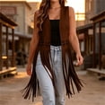 thumbnail image 2 of Vests for Women Western Fringe Sleeveless Vest Hollow Cutout Open Front Layering Jackets Brown XL, 2 of 9