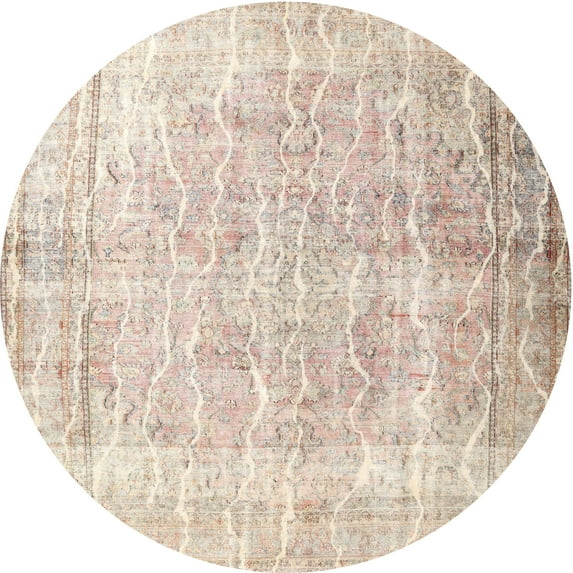 Ahgly Company Machine Washable Indoor Round Traditional Wheat Beige Area Rugs, 4' Round