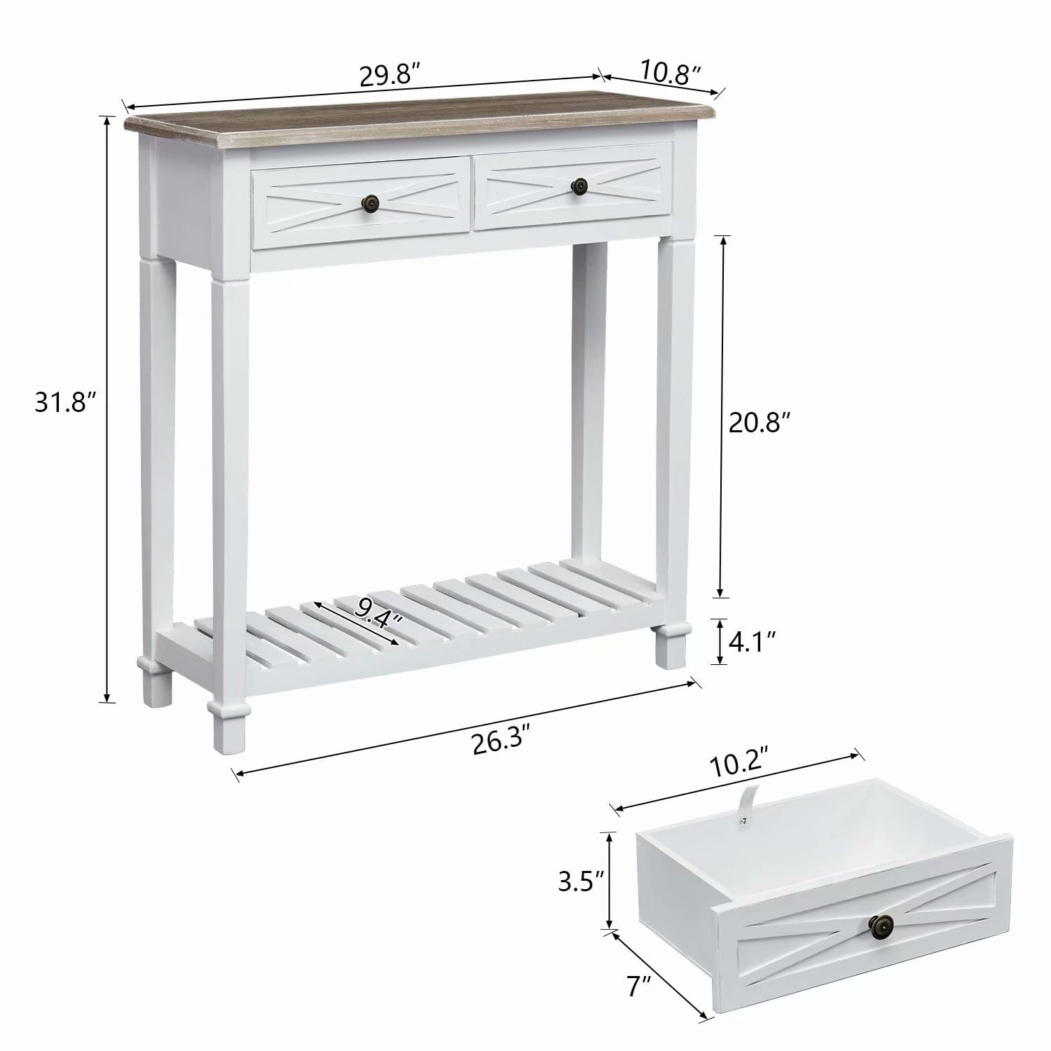 Kinbor Modern Console Table 2 Drawer and Storage Shelf for Entryway Living Room Hallway White