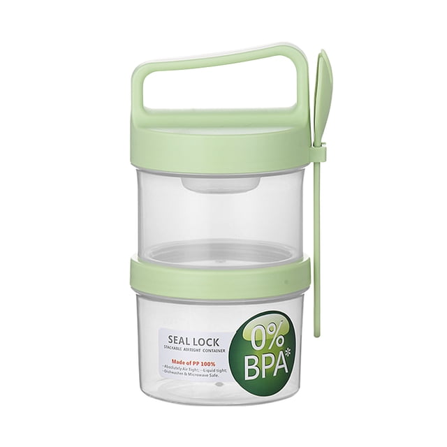 Vasos de plástico para desayuno con cucharas, recipiente portátil para yogur, leche, cereales, ensalada, sopa, ideal para picnics, trabajo y escuela. Caja hermética a prueba de fugas para aperitivos