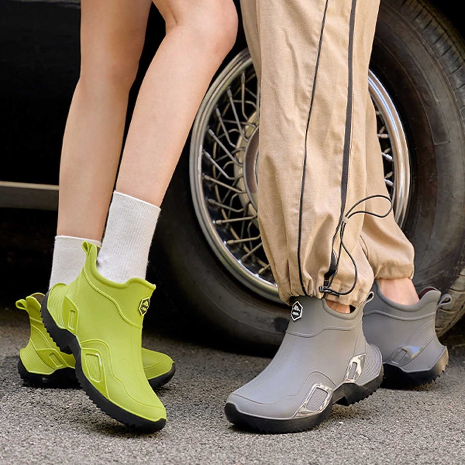 Rain Boots Women Non- Rubber High Top Unisex Rain Shoes Women Rain Boots (Green 8.5)