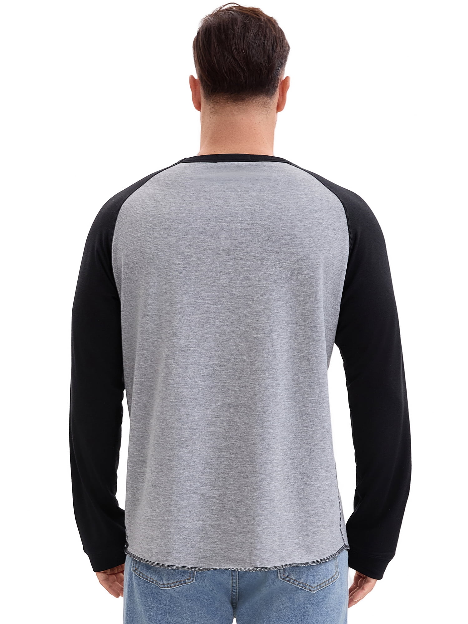 DARING DIVA Men's Long Sleeve Color Block Casual Raglan T-Shirt S Gray