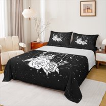 Castle Fairy Flowers Cat Full Size Sheets 4-Piece for Teens Adults,Starry Sky Moon Breathable Bed Sheets,Universe Cosmos Lightweight Sheet Sets,Lightweight Room Decor