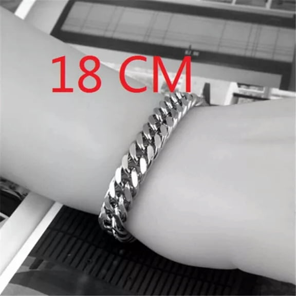 HOOUN 925 Silver Stainless Steel Bracelet Heavy Wristband Bangle Cuff Chain Jewelry-18CM
