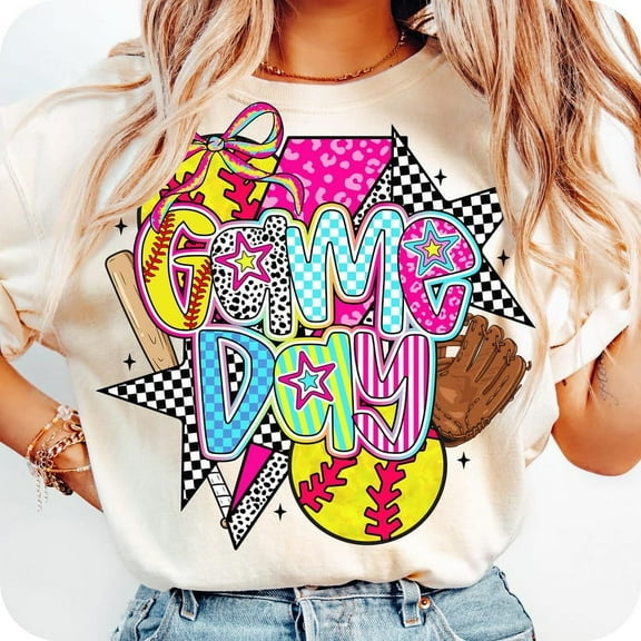 Preppy Softball T-Shirt, Game Day Shirt, Softball Tee, Softball Mama Shirt, Glitter Softball Mom Tee, Leopard Coquette Softball T-Shirt