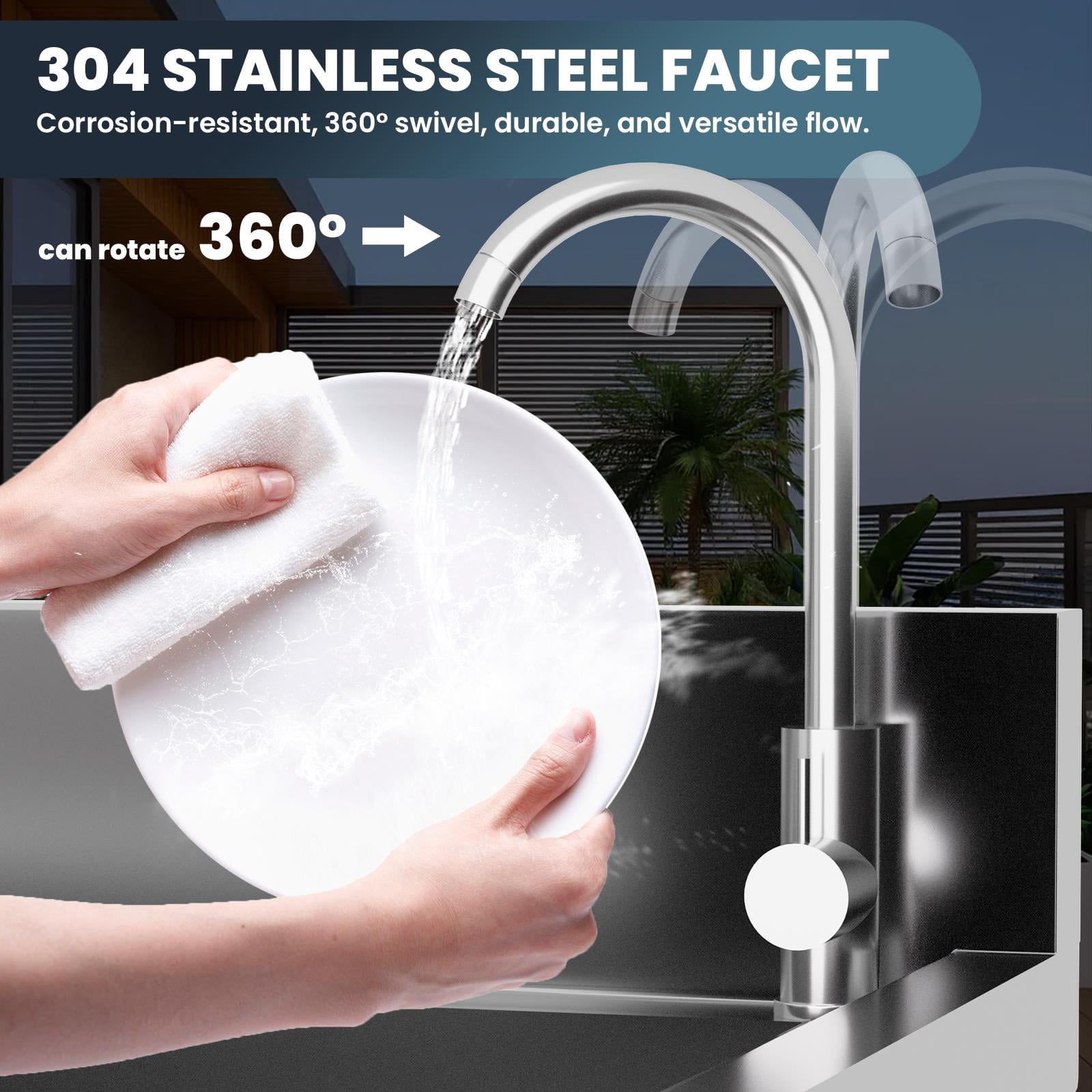 Zhuotong22" Free Standing Stainless Steel Utility Sink, Single Bowl Commercial Kitchen Sink with Faucet & Storage Shelf, Heavy-Duty Sink for Home, Restaurant, Indoor Outdoor Use