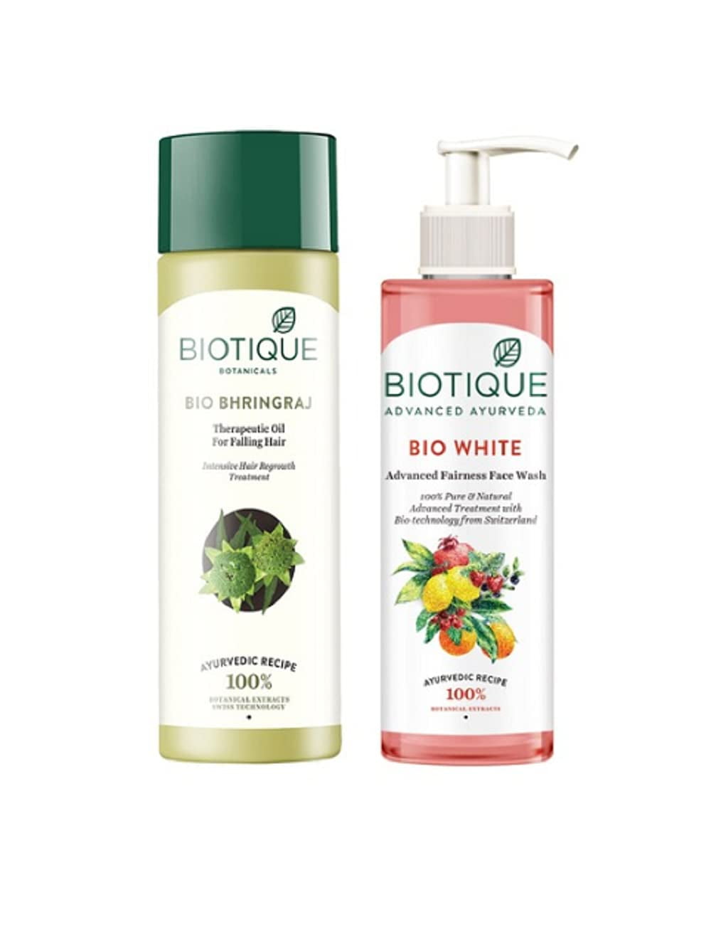 Biotique Bio White Advanced Fairness Face Wash, 200ml|Bio Bhringraj  Therapeutic Hair Oil for Falling Hair, 200ml|Set of 2 Items 