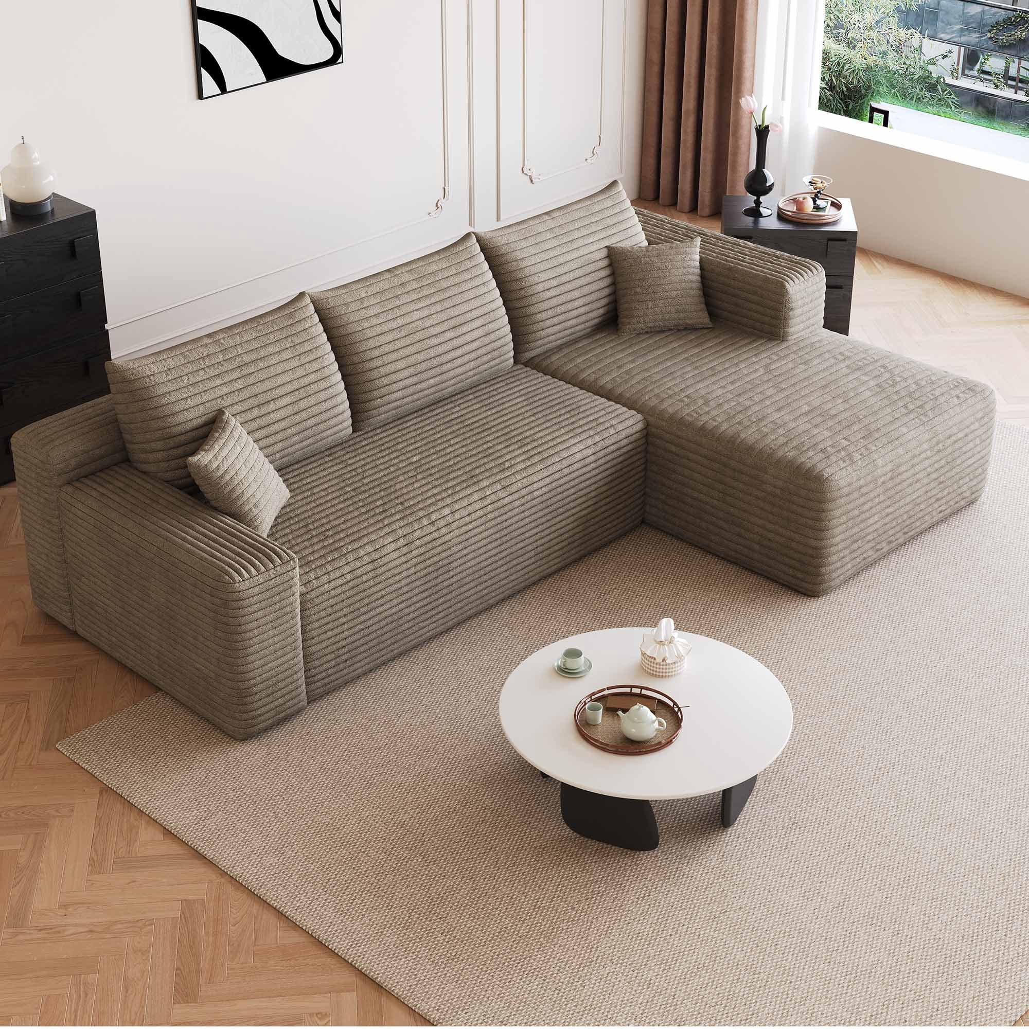 Lunale 95" L-Shaped Modular Sectional Sofa, No Assembly Required, Boneless Corduroy Cloud Couch for Living Room, Camel(Right Facing Chaise)