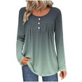 thumbnail image 2 of jobturf Henley Shirts for Women Casual Loose Pleated Front Tunic Tops Soft Comfy Basic Tees Fall Spring Fashion Gradient Long Sleeve Blouses, 2 of 6