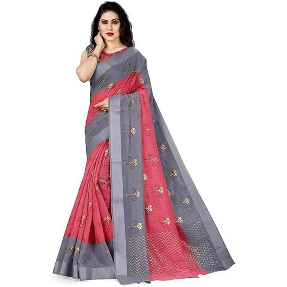 Women's Woven Cotton Blend Saree With Saree For Wedding Banarasi Cotton Sari With Blouse Piece festival Wedding silk (Pack of 1)