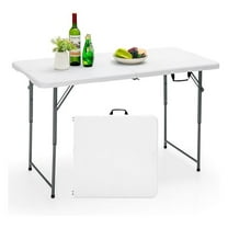 4FT Folding Table, Portable Plastic Picnic Table with Adjustable Height & Handle, 330LBS Heavy Duty Foldable Table for Camping, Dining, Parties