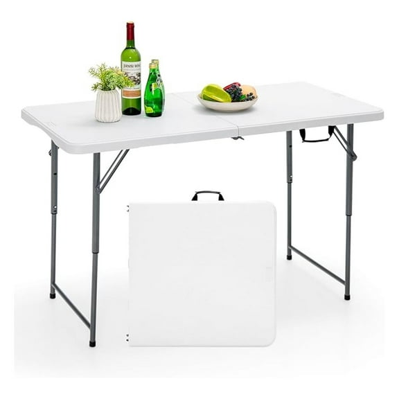 4FT Folding Table, Portable Plastic Picnic Table with Adjustable Height & Handle, 330LBS Heavy Duty Foldable Table for Camping, Dining, Parties