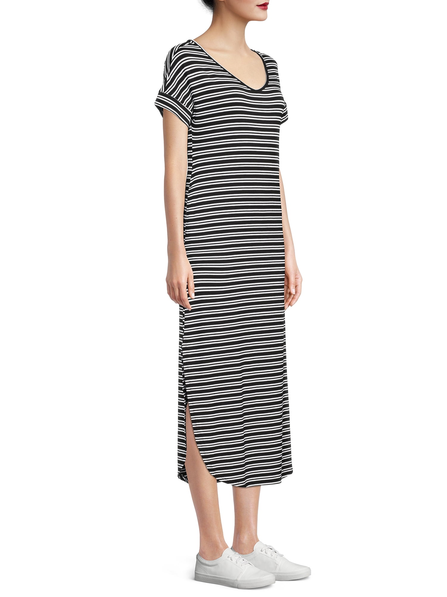Time and Tru Women's Knit Maxi Dress with Short Sleeves, Sizes XS
