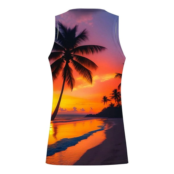 Débardeur Hawaien Homme Chemise Boutonnée Sans Manches Imprimé Hawaïen Été Décontracté