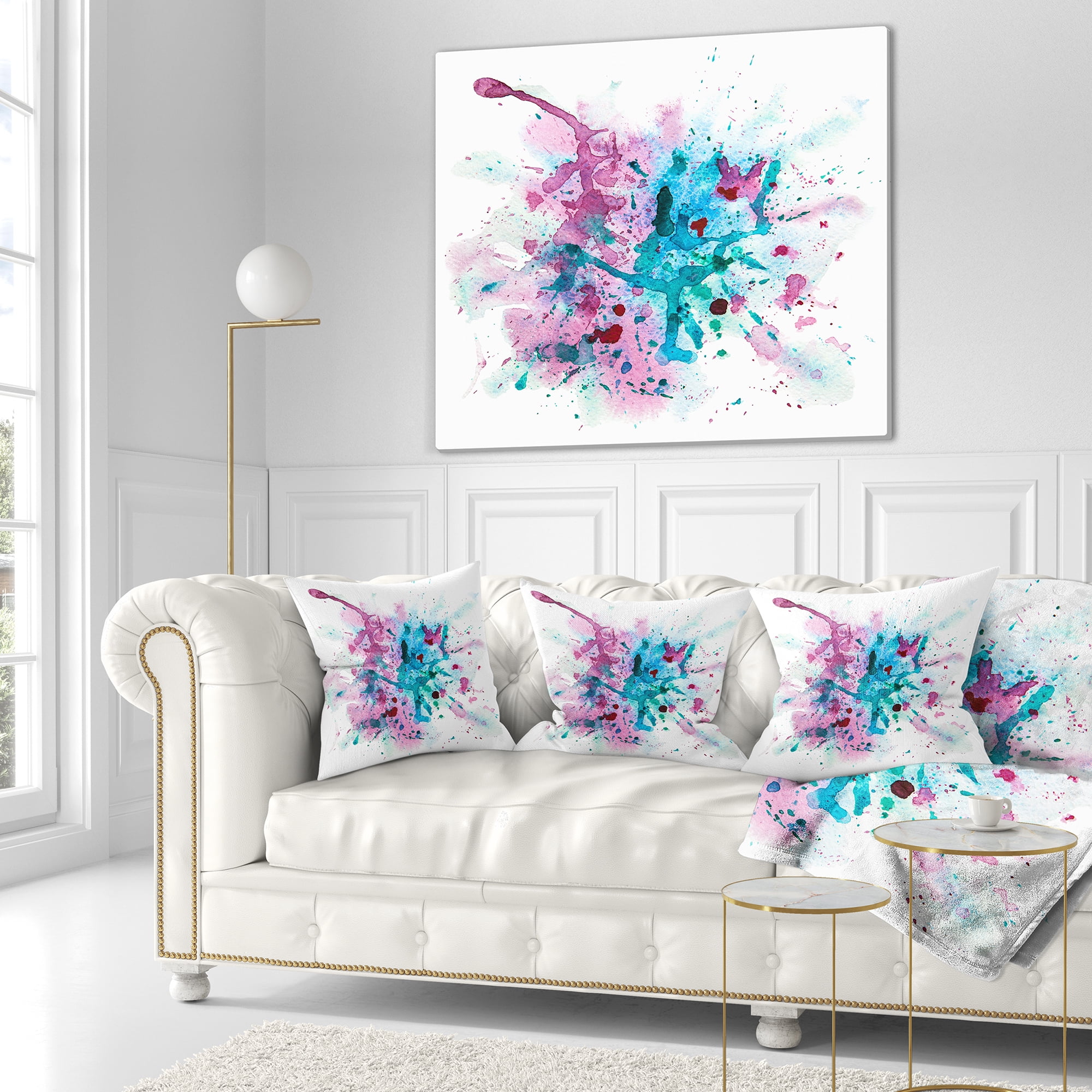 Designart Blue and Purple Paint Stain - Abstract Watercolor Throw Pillow - 16x16