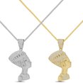 thumbnail image 3 of Real Genuine Italian Sterling Silver Simulated Diamond Egyptian Queen Nefertiti Pharaoh Charm Pendant + Free Chain Neckless Small 1.80'' White Gold Finish, 3 of 3