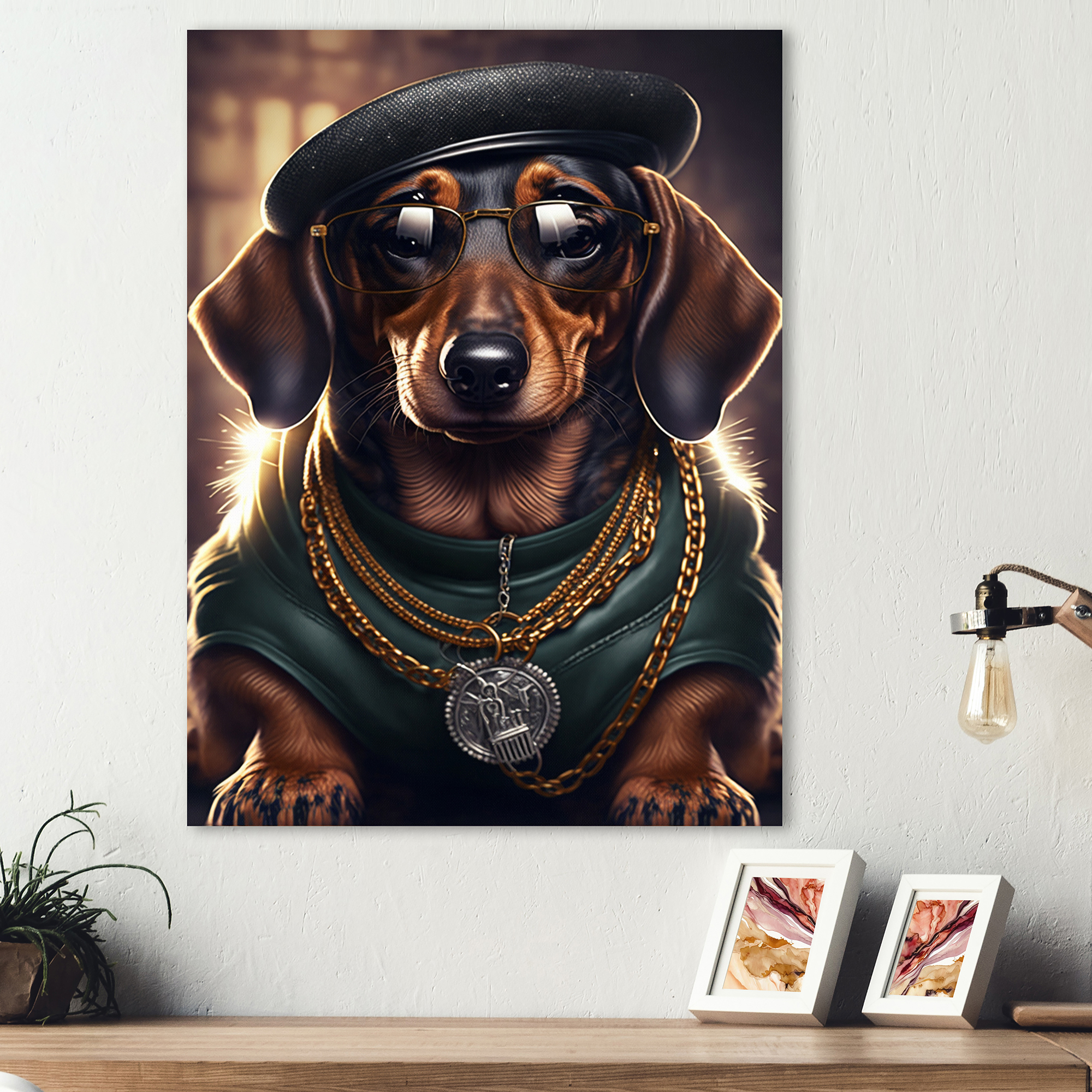 Designart Dachshund Gangster In NYC IV Canvas Wall Art