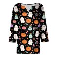 thumbnail image 5 of zaveiop Women Halloween Sales 3/4 Sleeve Tops Fall Blouse V Neck Maple Leaf Pumpkin Print Casual Loose Fit T Shirts Fashion Outfits (Khaki, XL), 5 of 5