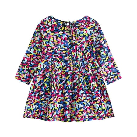 

Scyoekwg Kids Girls Dresses Cute Toddler Baby Girl Clothing Long Sleeve One-Piece Floral Print Dress Autumn Kids Dress Multicolor 2-3 Years
