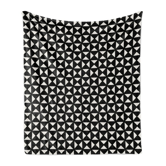 Abstract Soft Flannel Fleece Throw Blanket, Triangles Arranged in a Table Square Basic and Repetitive, Cozy Plush for Indoor and Outdoor Use, 60" x 80", Dark Grey and Eggshell, by Ambesonne