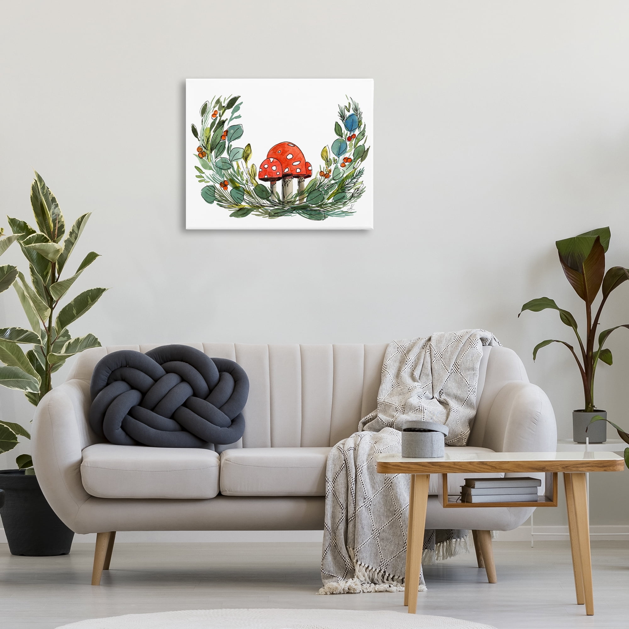 Stupell Industries Mushrooms & Greens Plants & Flowers Painting Wrapped Canvas Art Print Wall Art, 30 x 24