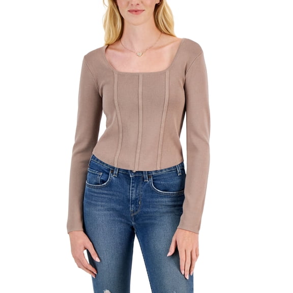 Juniors' Square-Neck Corset Sweater Top Mocha Rose XL