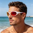 thumbnail image 4 of Bomd Polarized Sports Sunglasses Mens,UV400 Protection Mirror Lenses Oval Frame Sun Glasses, Personality Fashion Sunnies Eyewear for Running Cycling Driving Fishing Outdoor Daily Wear Red, 4 of 9