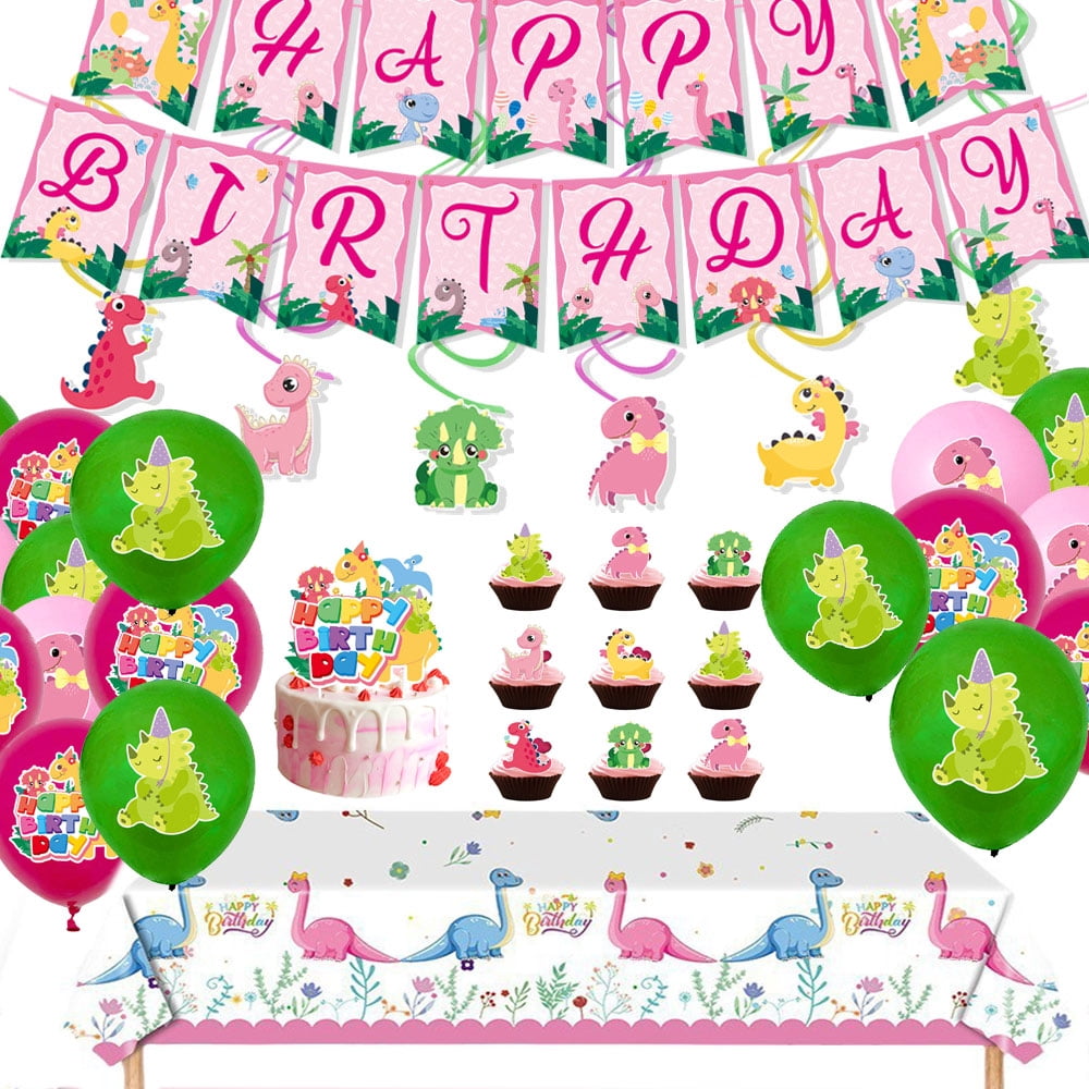 Pink Dinosaur Birthday Decorations 204 PCs Three Rex Birthday Party ...