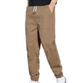 thumbnail image 2 of Ceisia Men's Solid Color Cotton Vintage Cargo Pants with Elastic Waist Loose Fit Multi-Pocket Casual Trousers Brown Gifts for Father M, 2 of 9