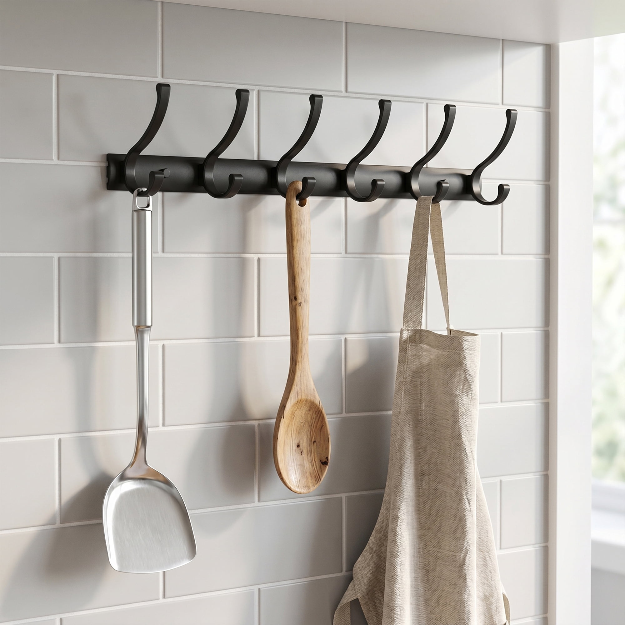 Unique Bargains Coat Rack Wall Mount,Hat Rack for Entryway and Bedroom Black 6 Hooks