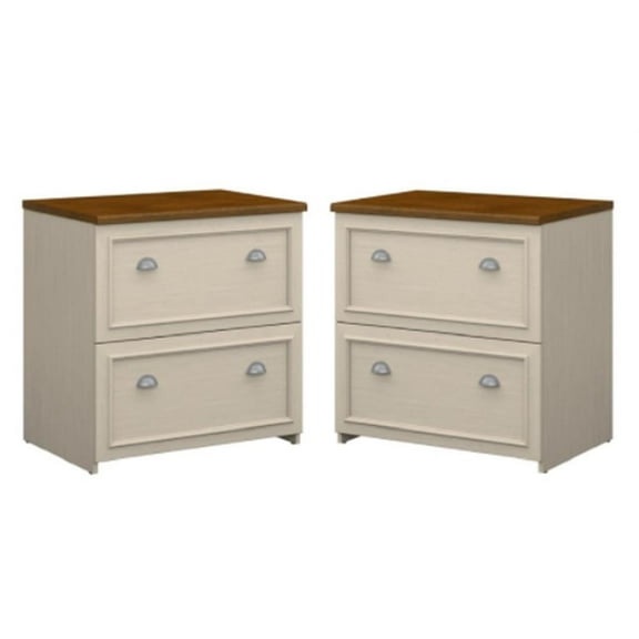 Home Square 2 Piece Wood Filing Cabinet Set with 2 Drawer in Antique White