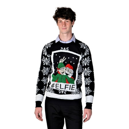 Tacky Christmas Sweater Sale RWB Slim Fit Men's Ugly Christmas Sweater Santa Elfie Pullover Navy ()