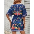 thumbnail image 6 of Plus Size Boho Fashion Dress for Women, Short Sleeve Mexican Embroidered Summer Maxi Dress with Pockets, Fiesta Vacation Casual Dress Blue S, 6 of 10