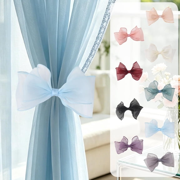 Boovnll Curtain Tiebacks, Sheer Organza Bow Window Drape Holdbacks, No Drill Cute Curtain Tie Backs for Sheer Curtain Bedroom Living Room,6x4in