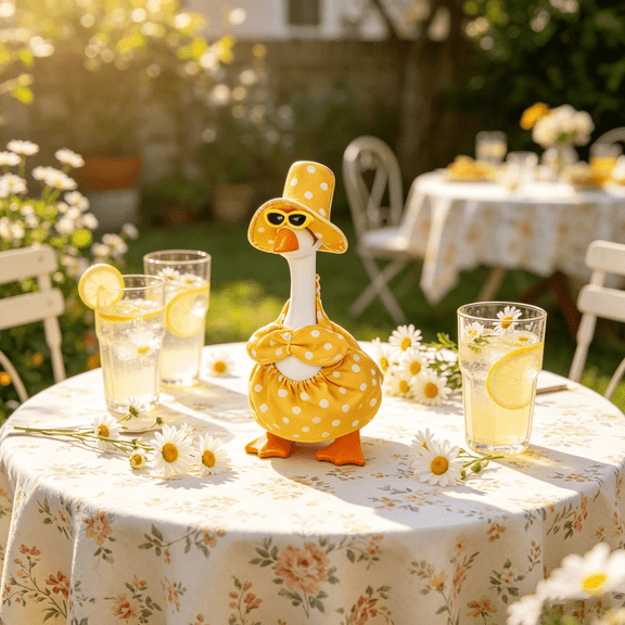 RUINIXCW 7 Inch Desk Goose Outfits Desk Duck Outfit Mini Porch Goose Outfit  for Desktop Goose Figurine Summer Desk Goose Dots Print Clothes and Sunglasses Hat Set (No Goose)