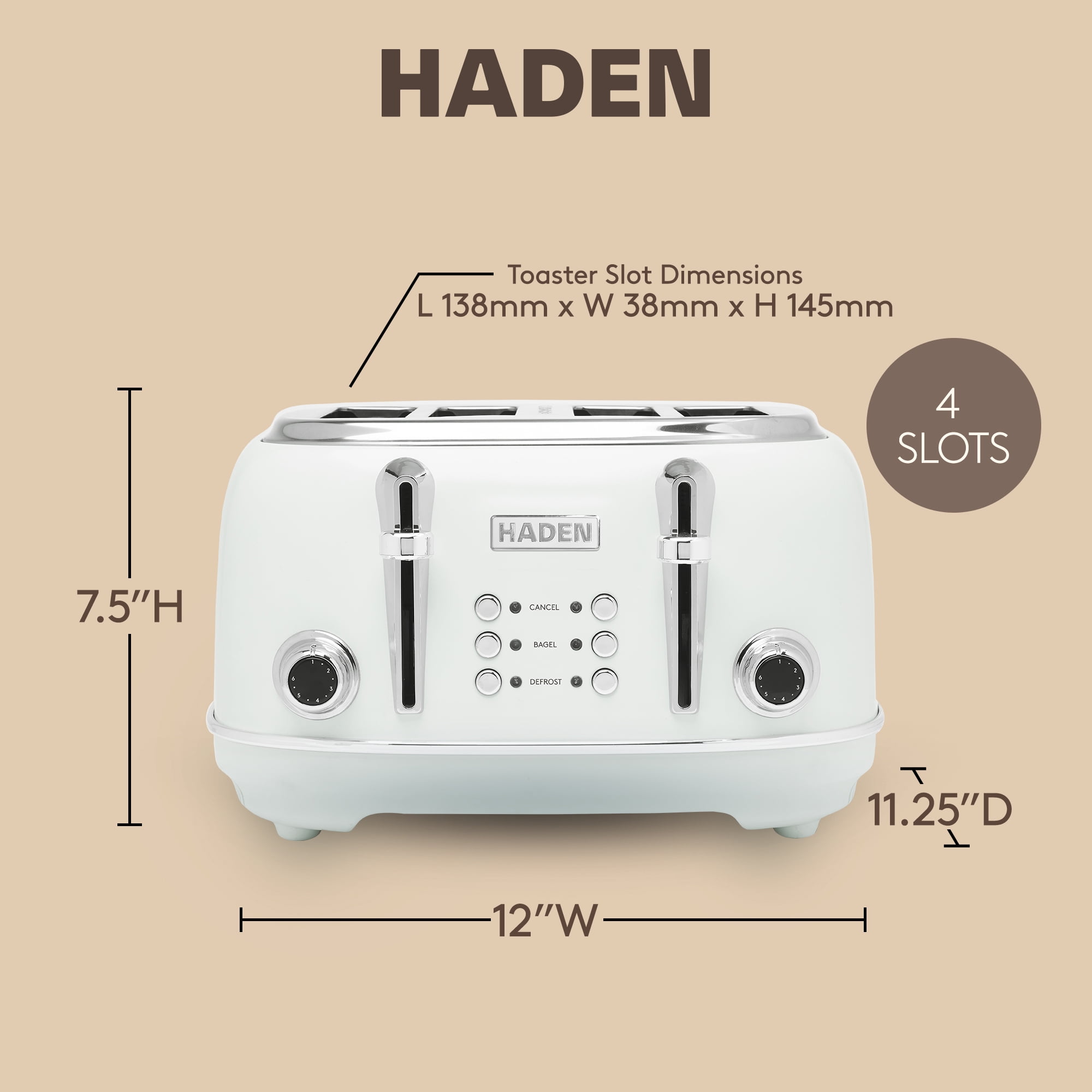 Haden Heritage 4-Slice Wide Slot Toaster, Ivory - 75013
