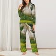 thumbnail image 2 of Salouo Horse Rearing Up In The Field Pattern Women's Pajamas Set Long Sleeve Button Down Sleepwear Soft Pj Lounge Sets for women 2 Piece Pjs Set with Long Pants-Medium, 2 of 7