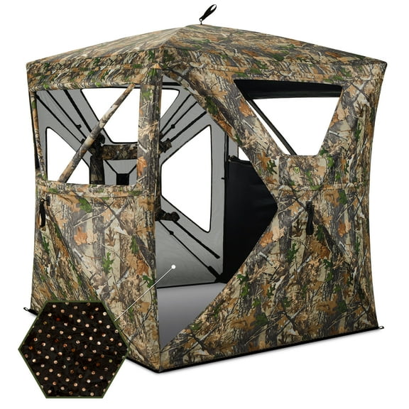 TIDEWE See-Through 270°Hunting Blind with Silent Magnetic Door & Convertible Sliding Window Covers, Camouflage for 2-3 People