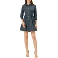 thumbnail image 1 of Vestido de camisa para mujer Inspire Chic de manga 3/4, con botones, mini vestido, azul oscuro, talla S, 1 of 7